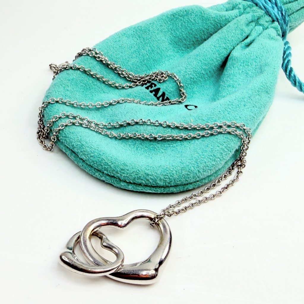 Tiffany & Co Elsa Peretti Double Open Interlocked Heart Necklace 18” Ss Jr1380